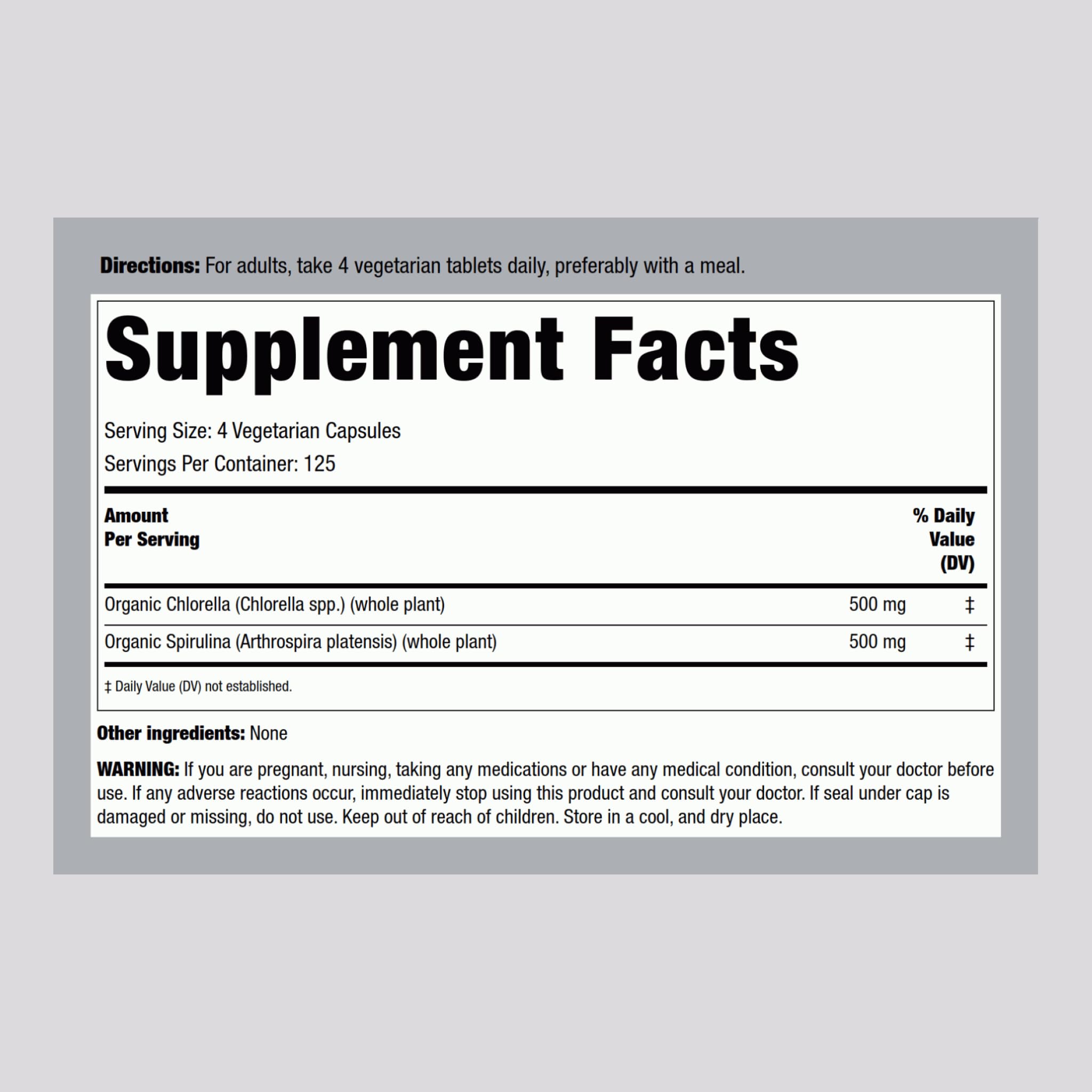 Piping Rock Chlorella Spirulina Organic – 500 Tablets (Pack of 2) | Vegetarian, Non-GMO, Gluten Free
