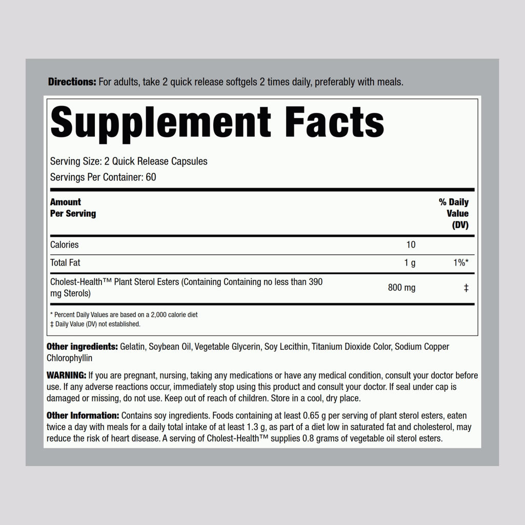 Piping Rock Cholesterol Health Supplement - 120 Softgels | Plant Sterols Formula