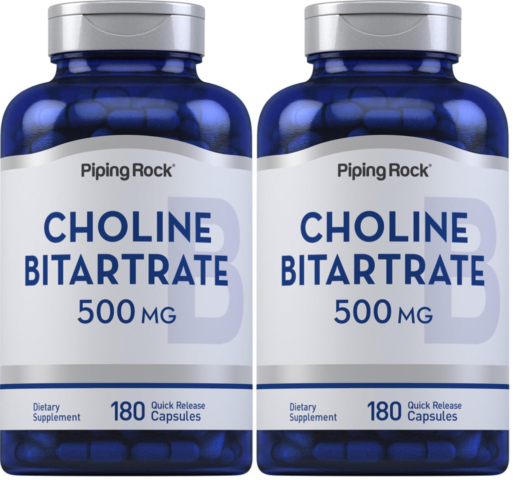Piping Rock Choline Bitartrate 500mg – 180 Caps – Pack of 2 – Non-GMO, Gluten Free