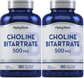 Piping Rock Choline Bitartrate 500mg – 180 Caps – Pack of 2 – Non-GMO, Gluten Free