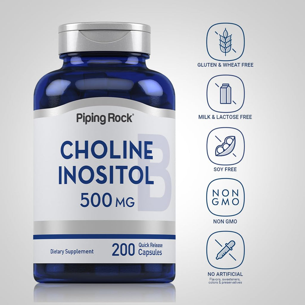Piping Rock Choline Bitartrate & Myo-Inositol – 500mg, 200 Capsules | Non-GMO, Gluten Free
