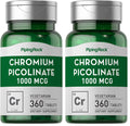 Piping Rock Chromium Picolinate 1000mcg - 360 Tablets | Vegetarian, Non-GMO, Gluten Free | Pack of 2