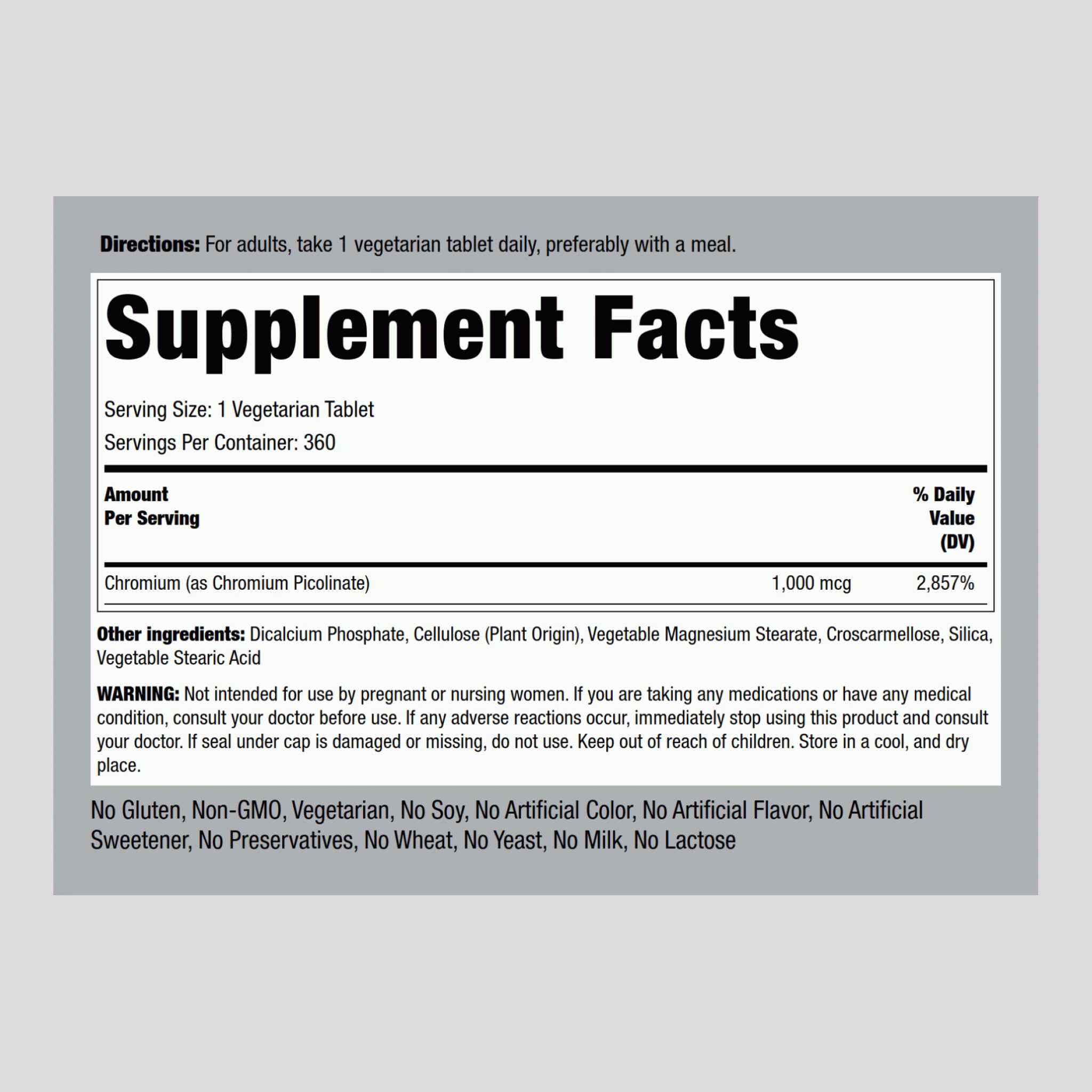Piping Rock Chromium Picolinate 1000mcg - 360 Tablets | Vegetarian, Non-GMO, Gluten Free | Pack of 2