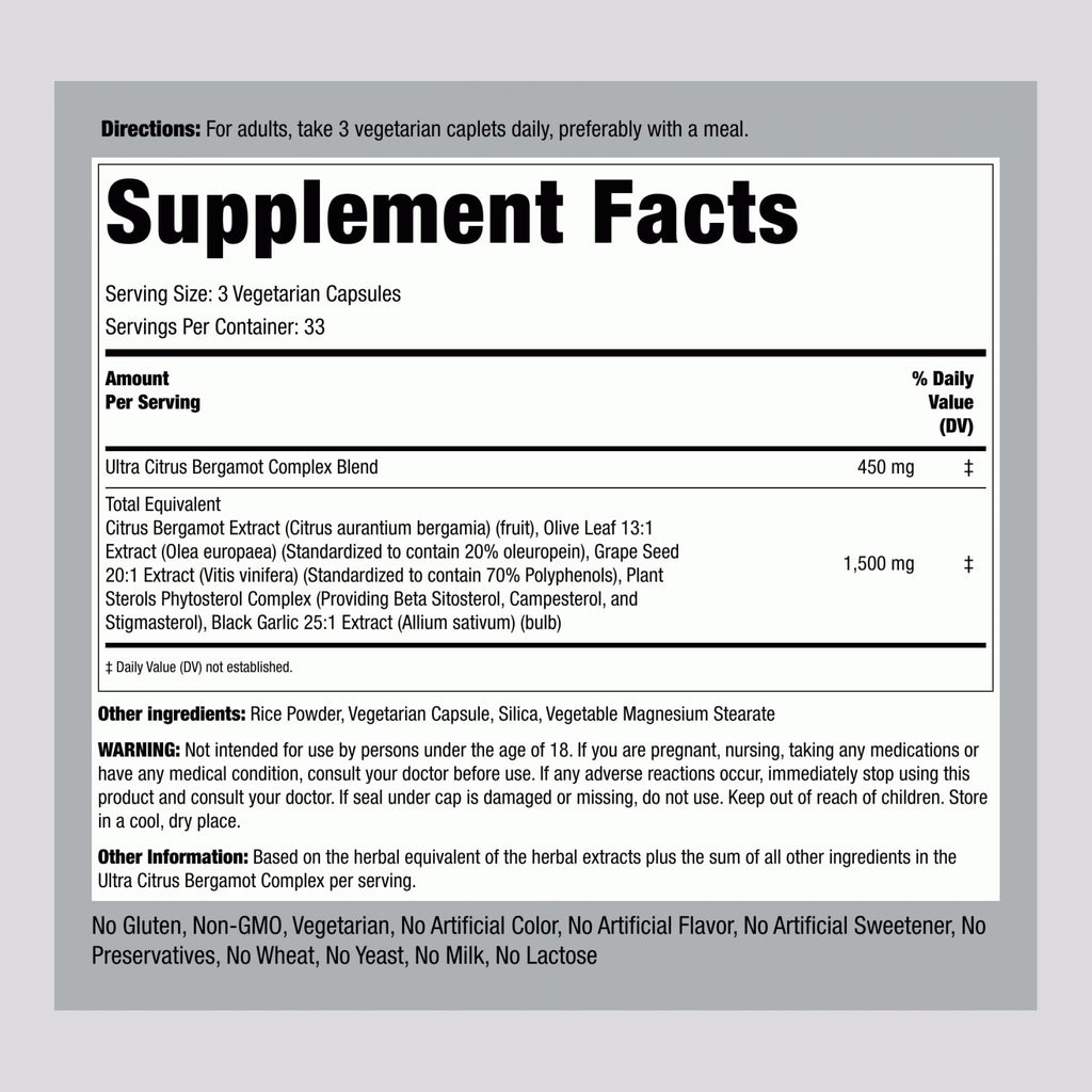 Piping Rock Citrus Bergamot Extract 1500mg | 100 Capsules | Vegetarian, Non-GMO, Gluten Free