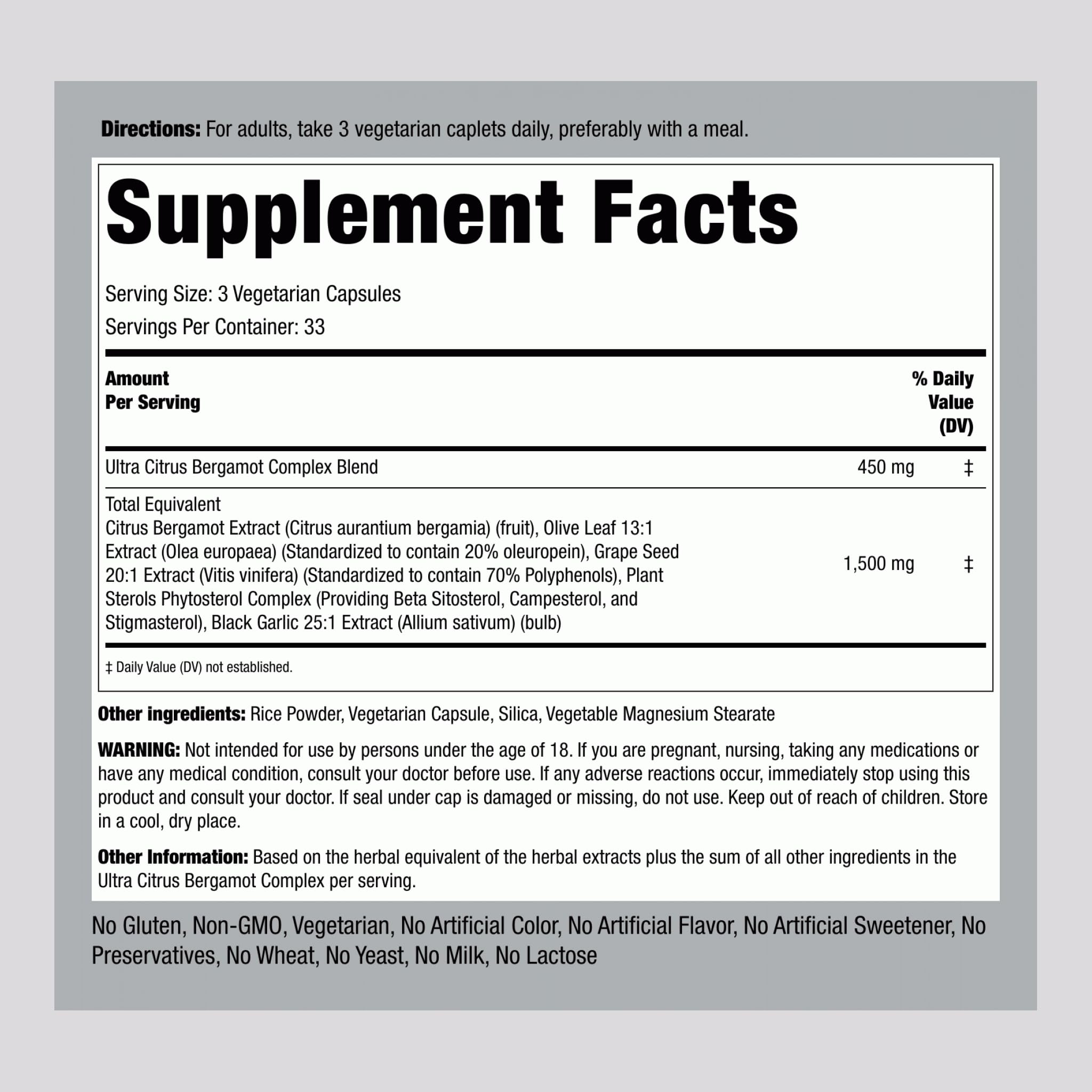 Piping Rock Citrus Bergamot Extract 1500mg | 100 Capsules | Vegetarian, Non-GMO, Gluten Free