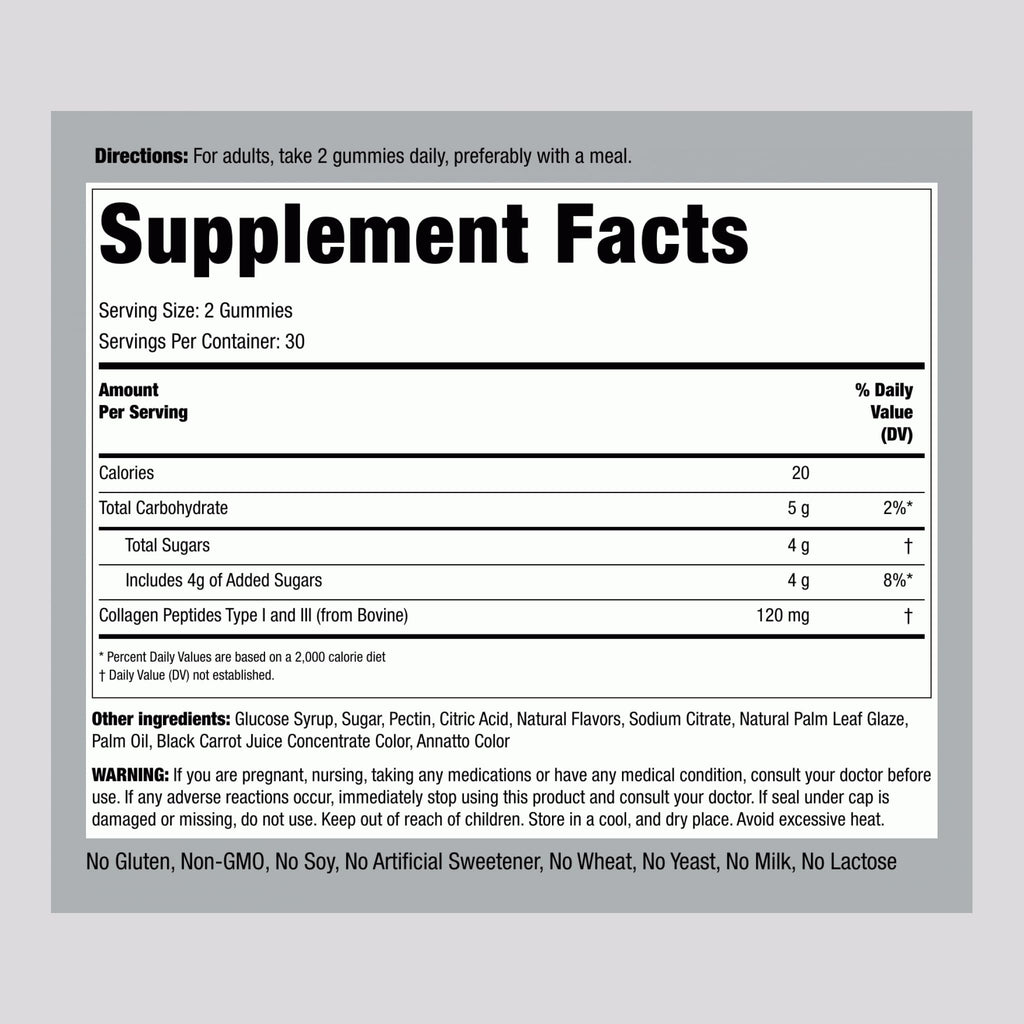 Piping Rock Collagen Gummies – 60 Count, Type I & III, Strawberry, Non-GMO, Gluten Free (Pack of 2)
