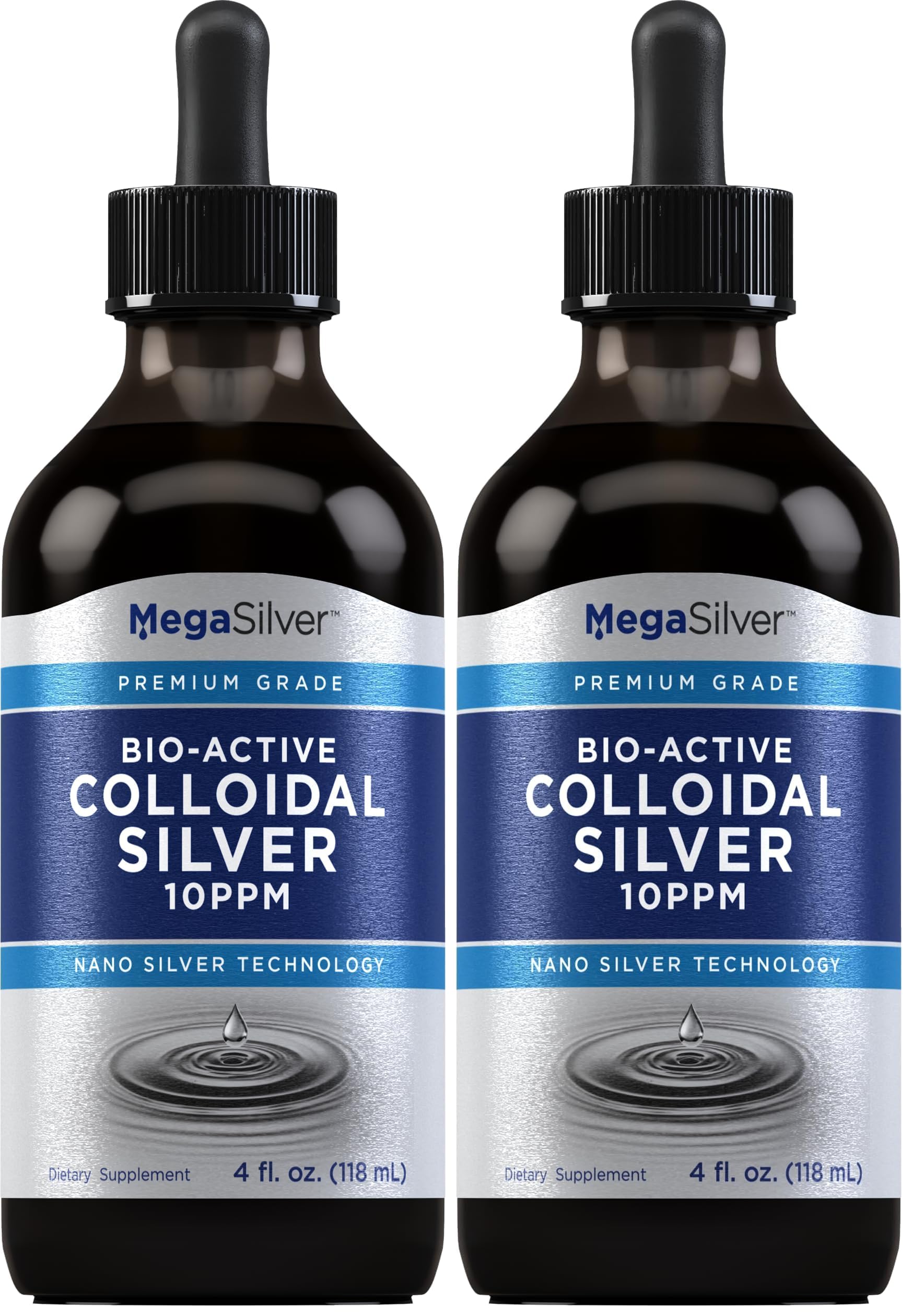 Piping Rock Colloidal Silver Drops 10 ppm, 4 oz | Pack of 2 | Bio Active Premium Grade