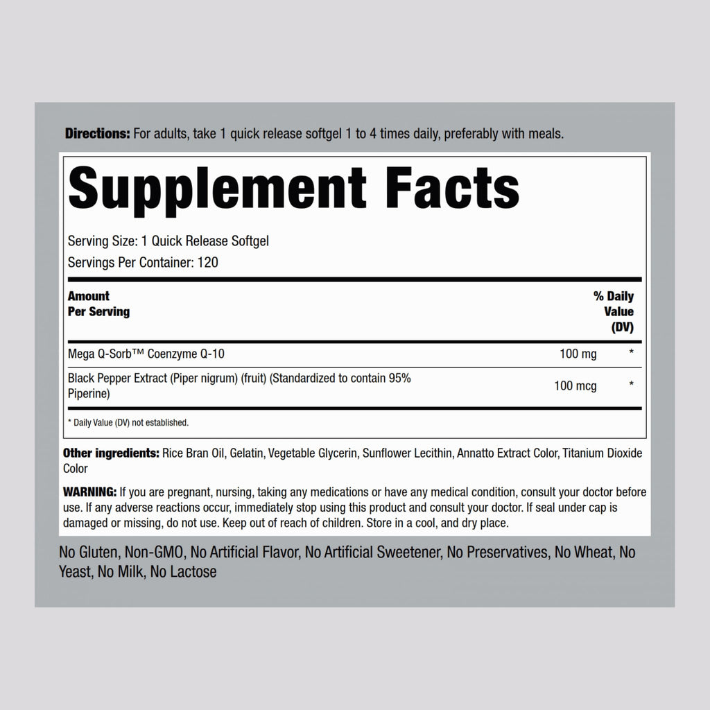 Piping Rock CoQ10 100mg | 120 Softgels | Black Pepper Extract | Non-GMO, Gluten Free (Pack of 2)