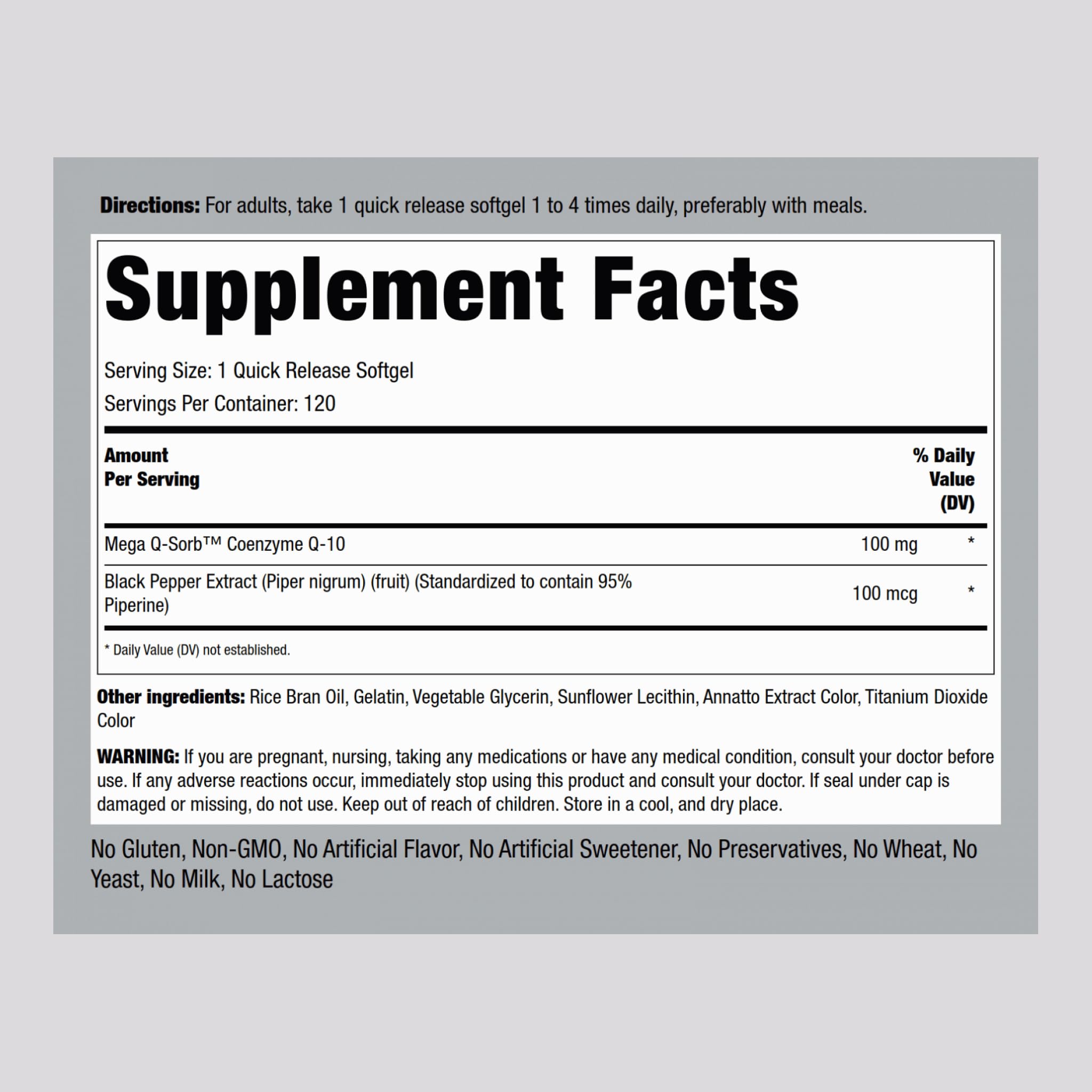Piping Rock CoQ10 100mg | 120 Softgels | Black Pepper Extract | Non-GMO, Gluten Free (Pack of 2)