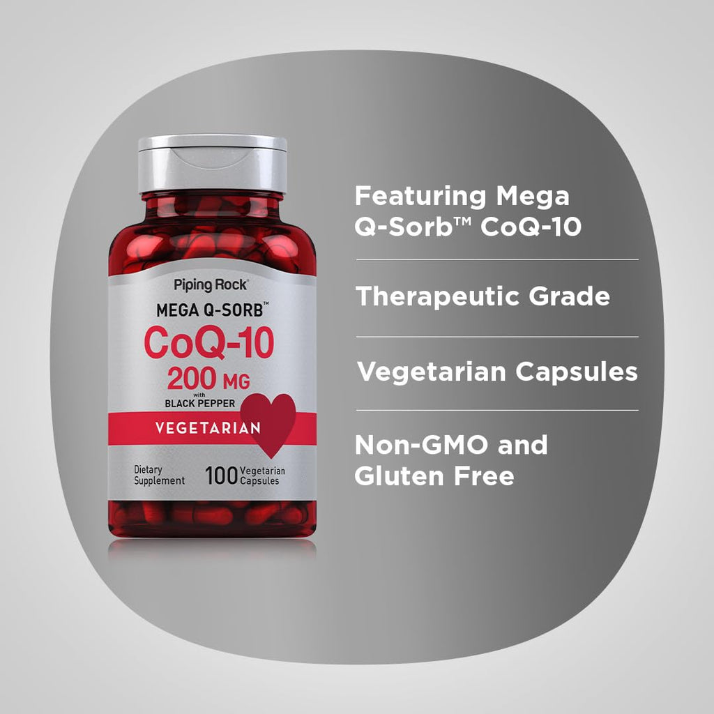 Piping Rock CoQ10 200mg Capsules – 100 Pills (Pack of 2) with Black Pepper Extract