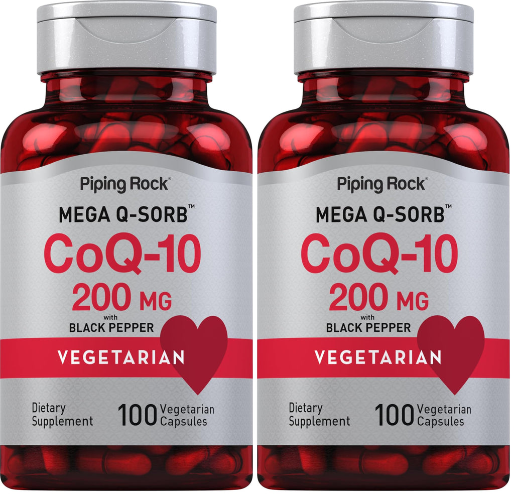 Piping Rock CoQ10 200mg Capsules – 100 Pills (Pack of 2) with Black Pepper Extract