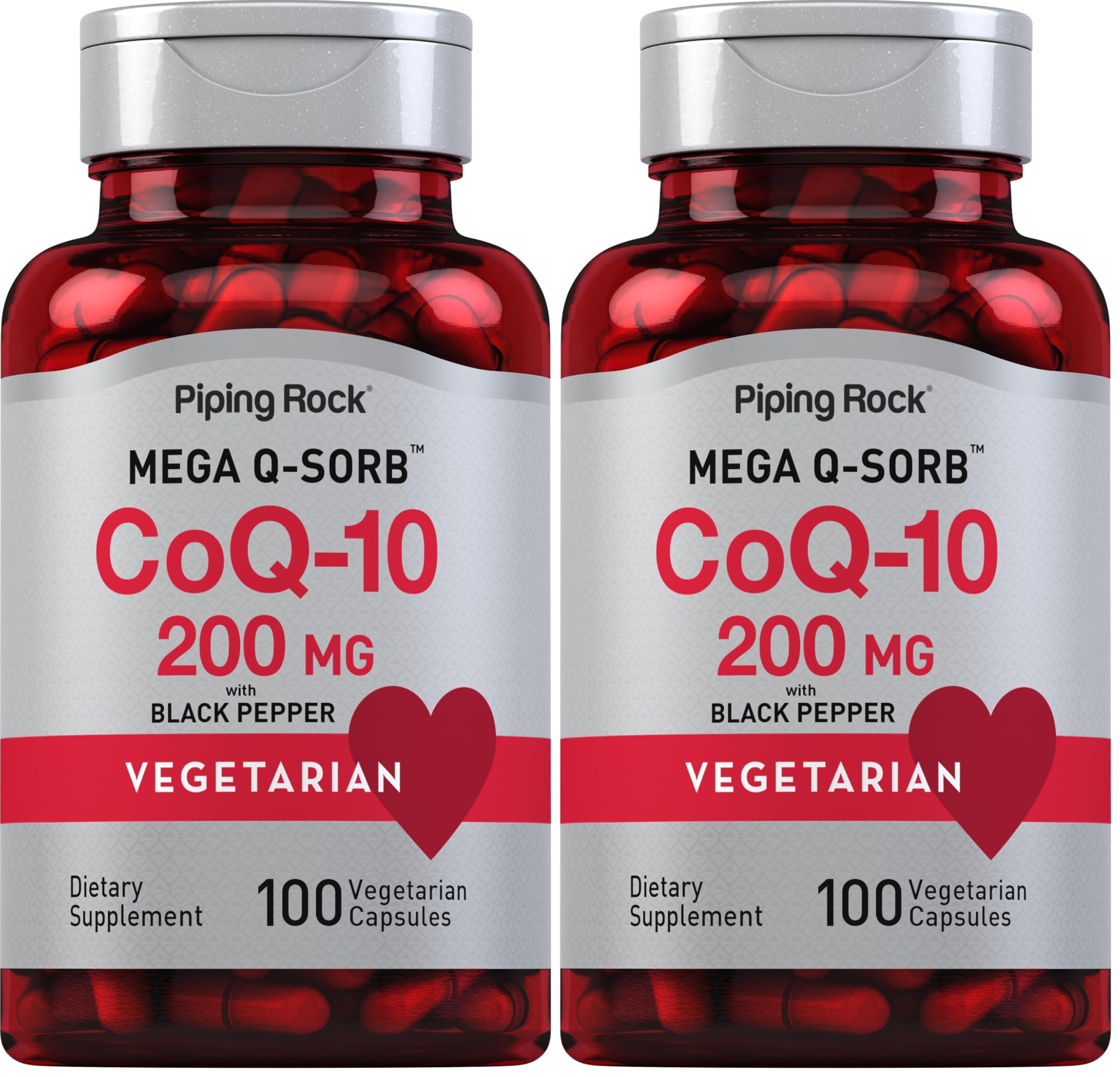 Piping Rock CoQ10 200mg Capsules – 100 Pills (Pack of 2) with Black Pepper Extract