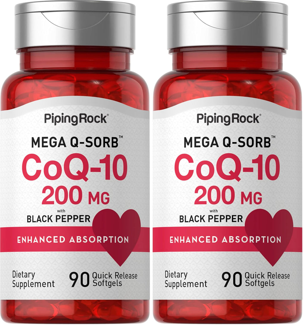 Piping Rock CoQ10 200mg Softgels – 90 Count (Pack of 2) | Non-GMO, Gluten Free