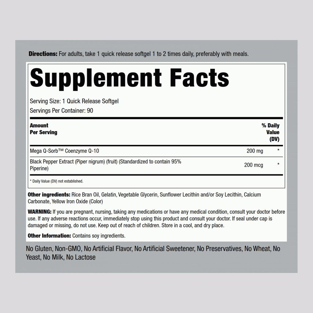Piping Rock CoQ10 200mg Softgels – 90 Count (Pack of 2) | Non-GMO, Gluten Free
