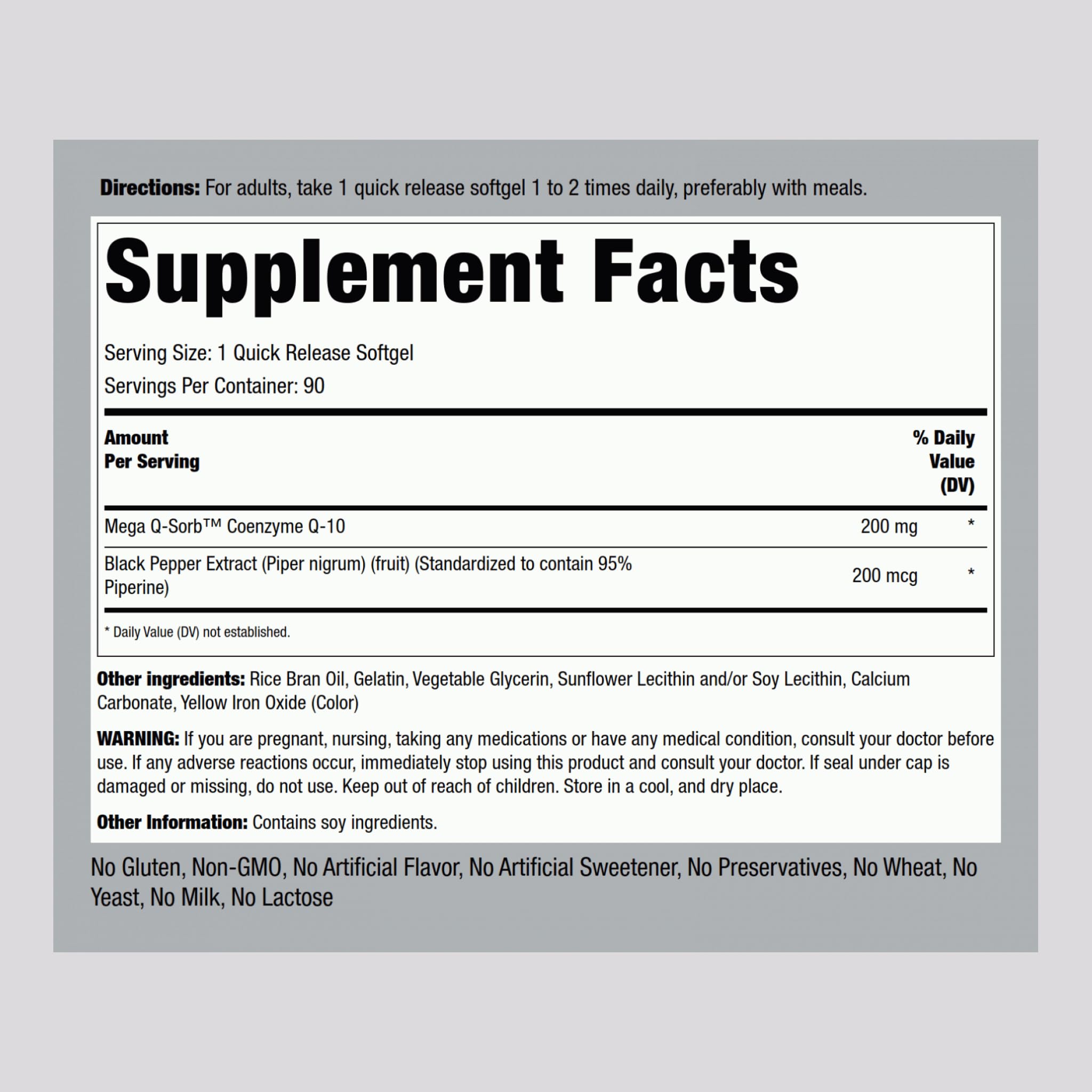 Piping Rock CoQ10 200mg Softgels – 90 Count (Pack of 2) | Non-GMO, Gluten Free