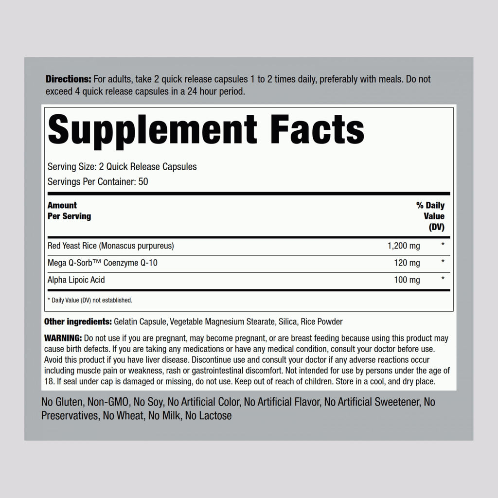 Piping Rock CoQ10 120mg – 100 Capsules | Red Yeast Rice & Alpha Lipoic Acid | Non-GMO, Gluten Free