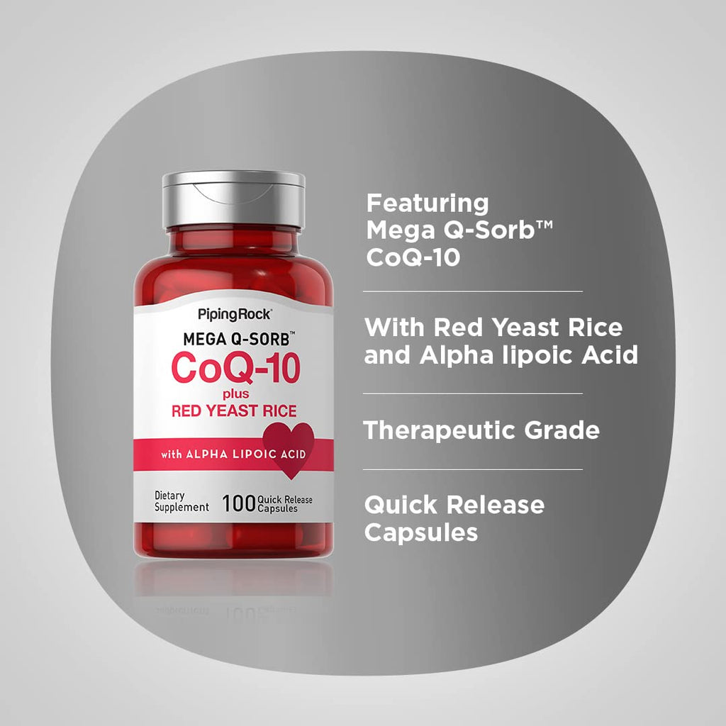 CoQ10 with Red Yeast Rice & Alpha Lipoic Acid – 100 Capsules (Pack of 2) | Non-GMO, Gluten Free