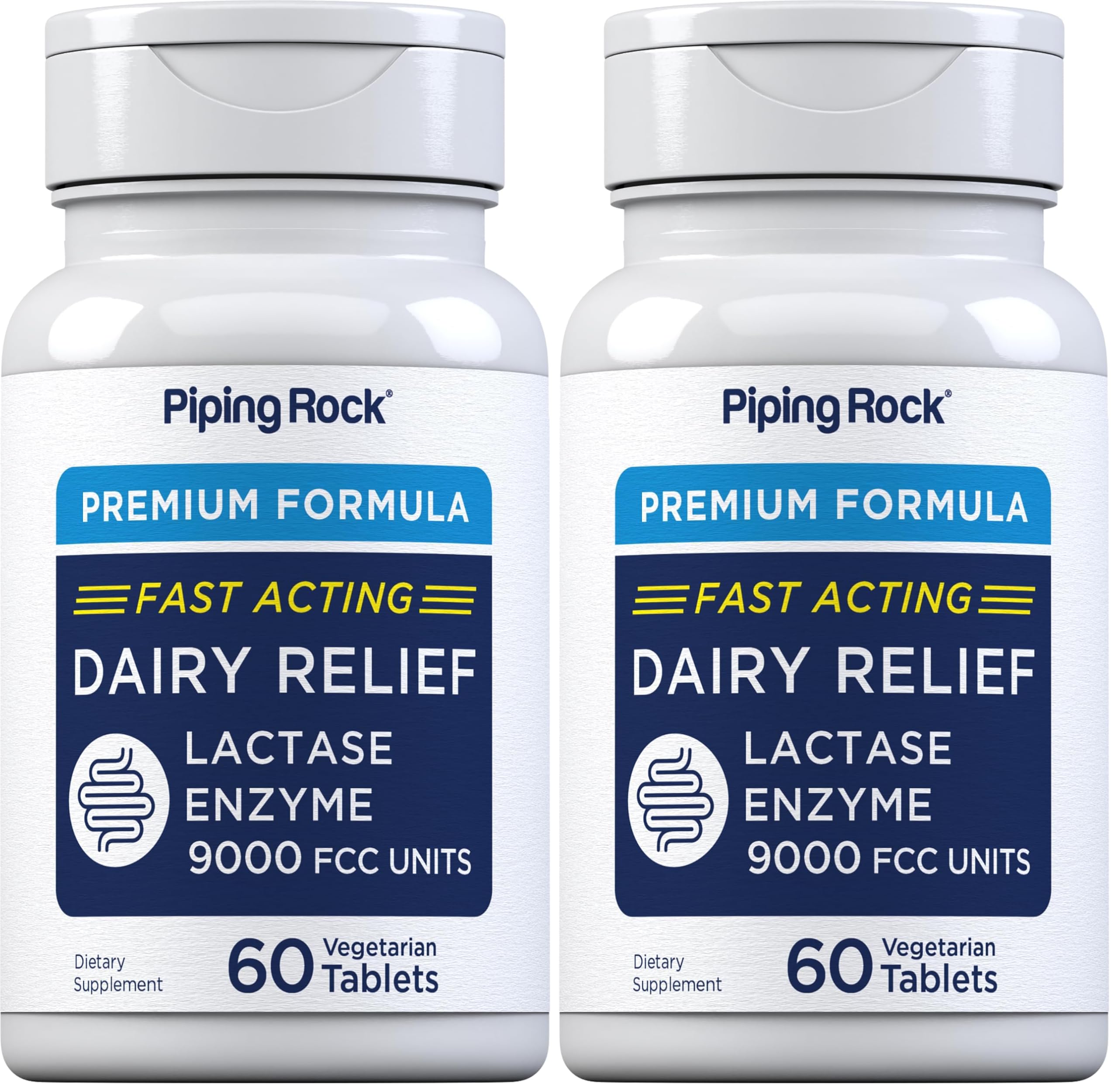 Piping Rock Lactase Pills 9000 FCC – Dairy Relief, Vegetarian, Non-GMO, Gluten Free (Pack of 2)