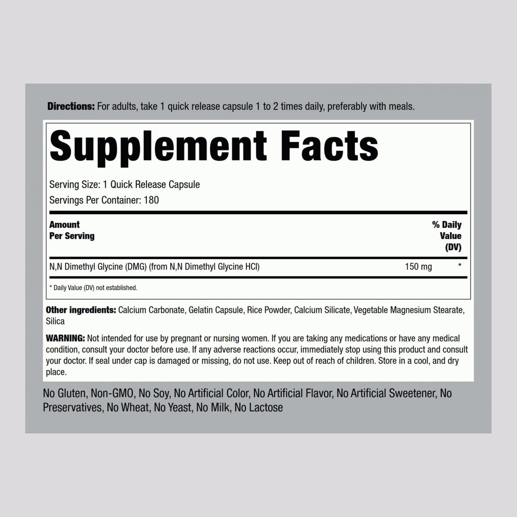 Piping Rock DMG Supplement - B15 150 mg | 180 Capsules | Non-GMO, Gluten Free (Pack of 2)