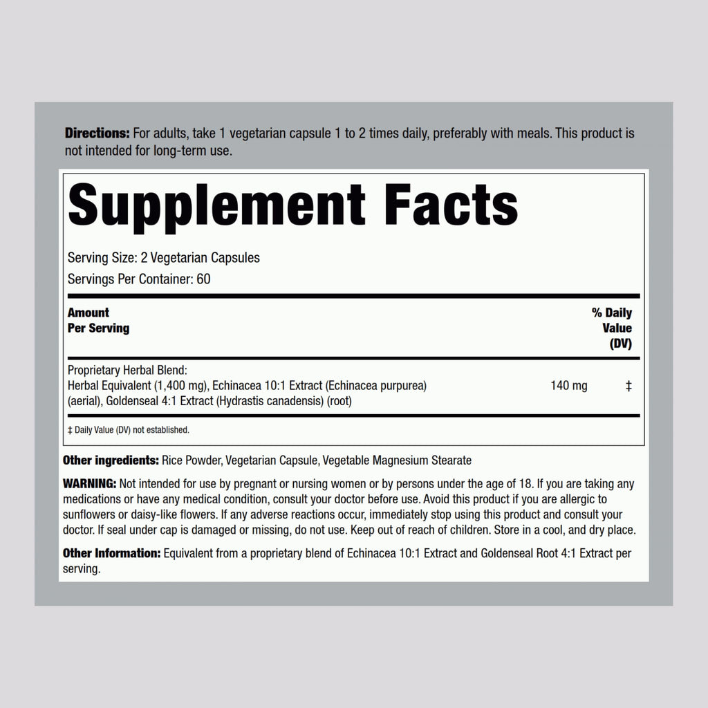 Piping Rock Echinacea Goldenseal Capsules 1400mg – 120 Vegetarian Capsules | Non-GMO, Gluten Free