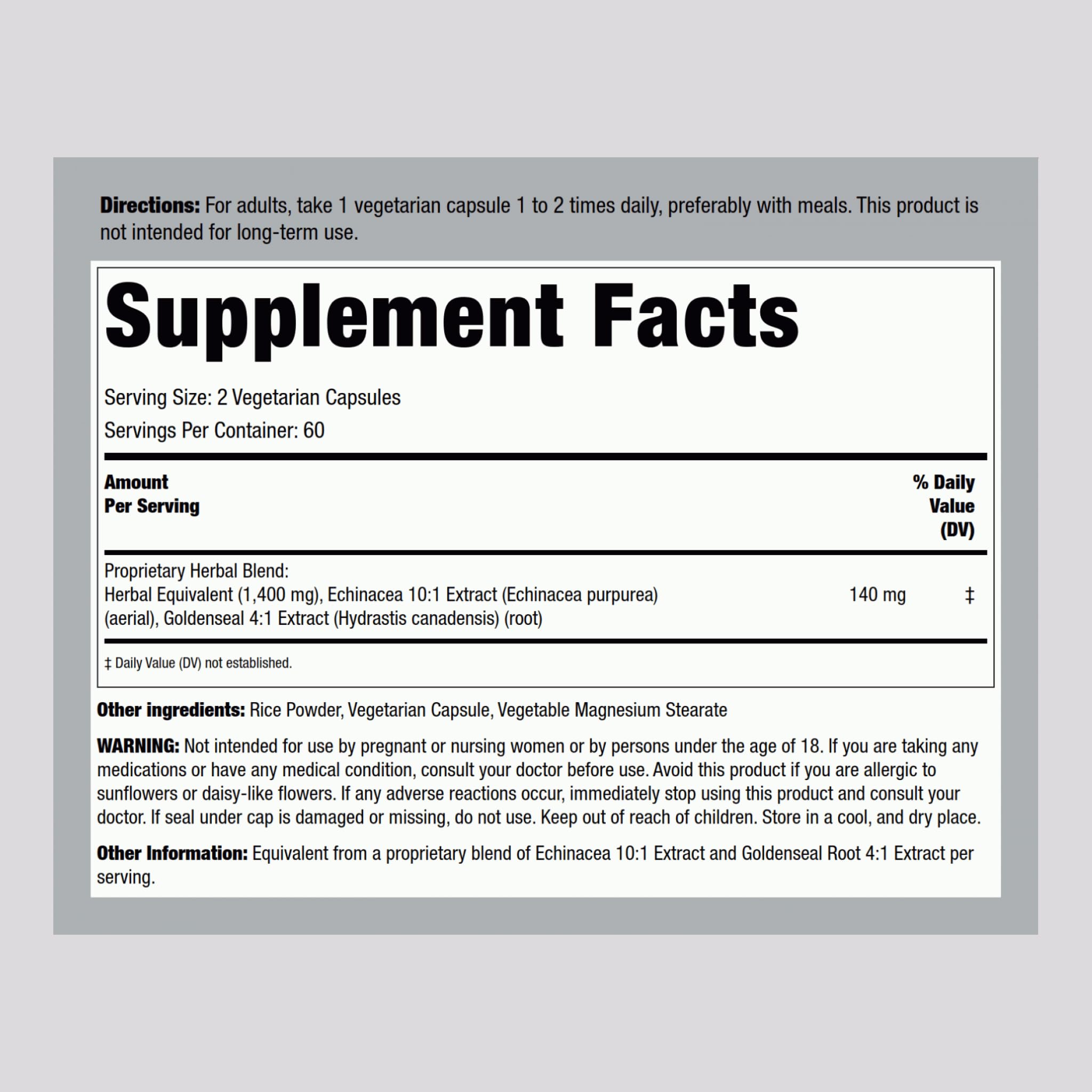Piping Rock Echinacea Goldenseal Capsules 1400mg – 120 Vegetarian Capsules | Non-GMO, Gluten Free