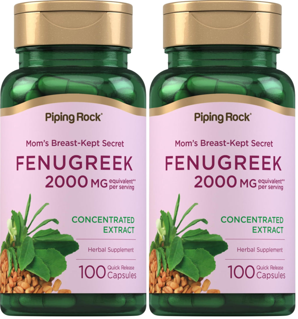 Piping Rock Fenugreek Capsules 2000mg | 100 Pills | Pack of 2 | Non-GMO, Gluten Free