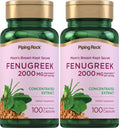 Piping Rock Fenugreek Capsules 2000mg | 100 Pills | Pack of 2 | Non-GMO, Gluten Free