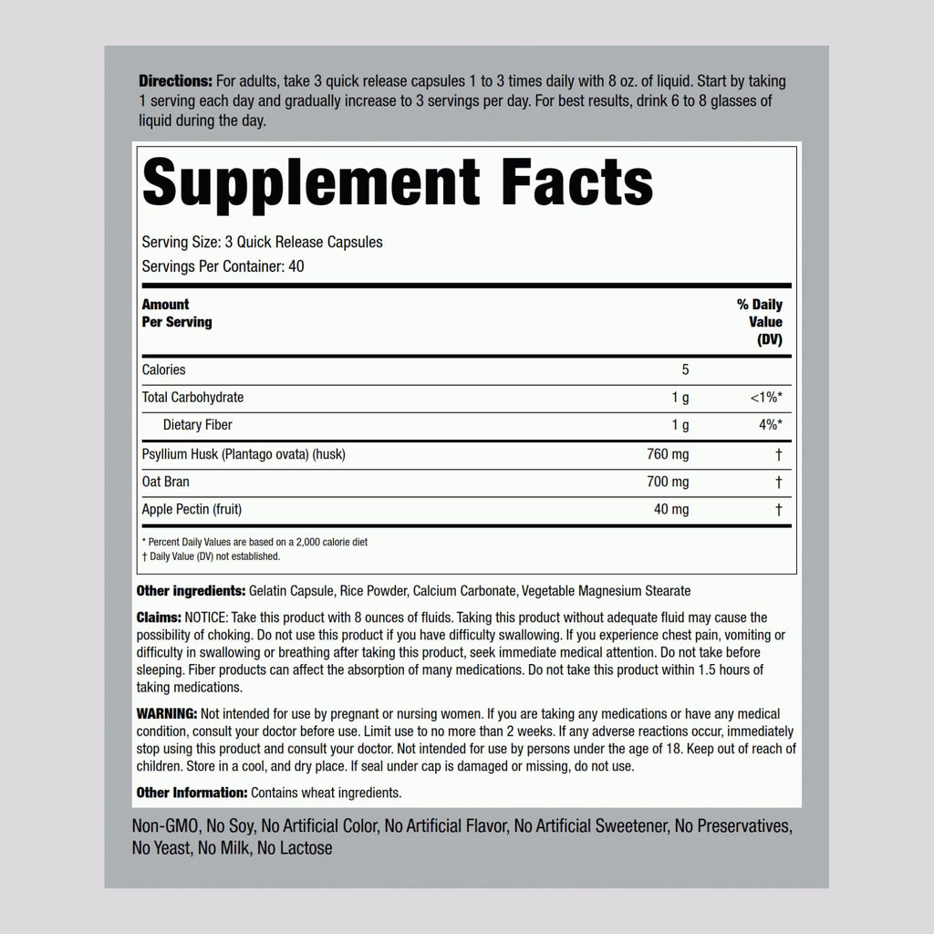 Piping Rock Fiber Complex Supplement | 1500mg, 120 Capsules | Pack of 2 | Non-GMO, Gluten Free