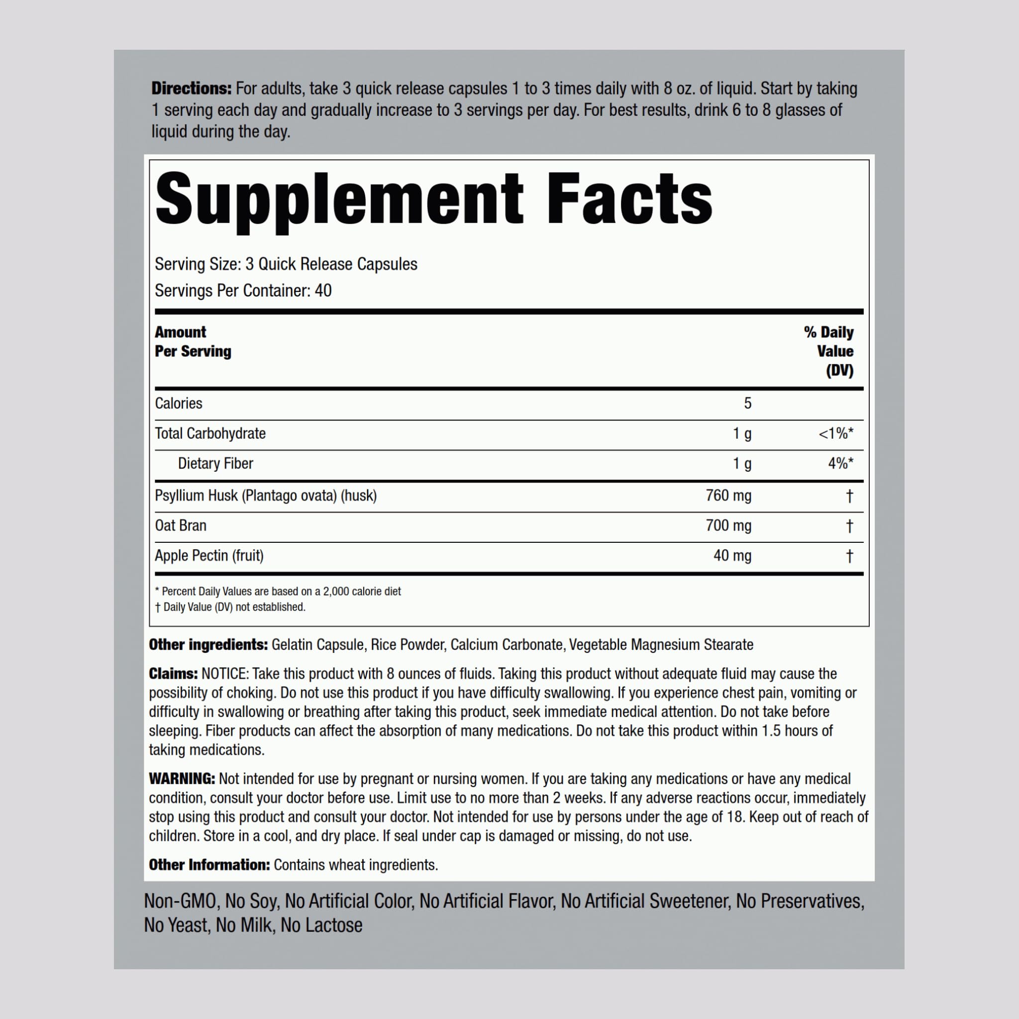 Piping Rock Fiber Complex Supplement | 1500mg, 120 Capsules | Pack of 2 | Non-GMO, Gluten Free