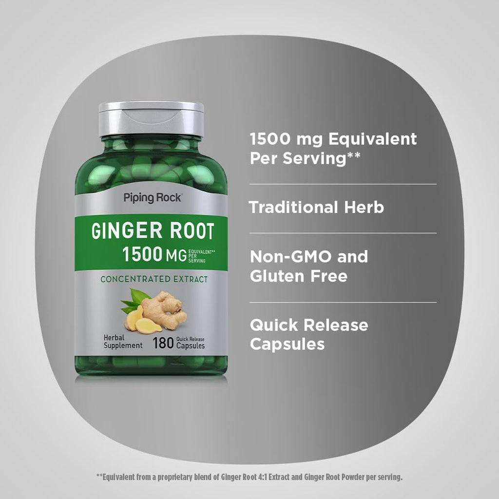 Piping Rock Ginger Root Capsules - 1500 mg, 180 Count | Non-GMO, Gluten Free