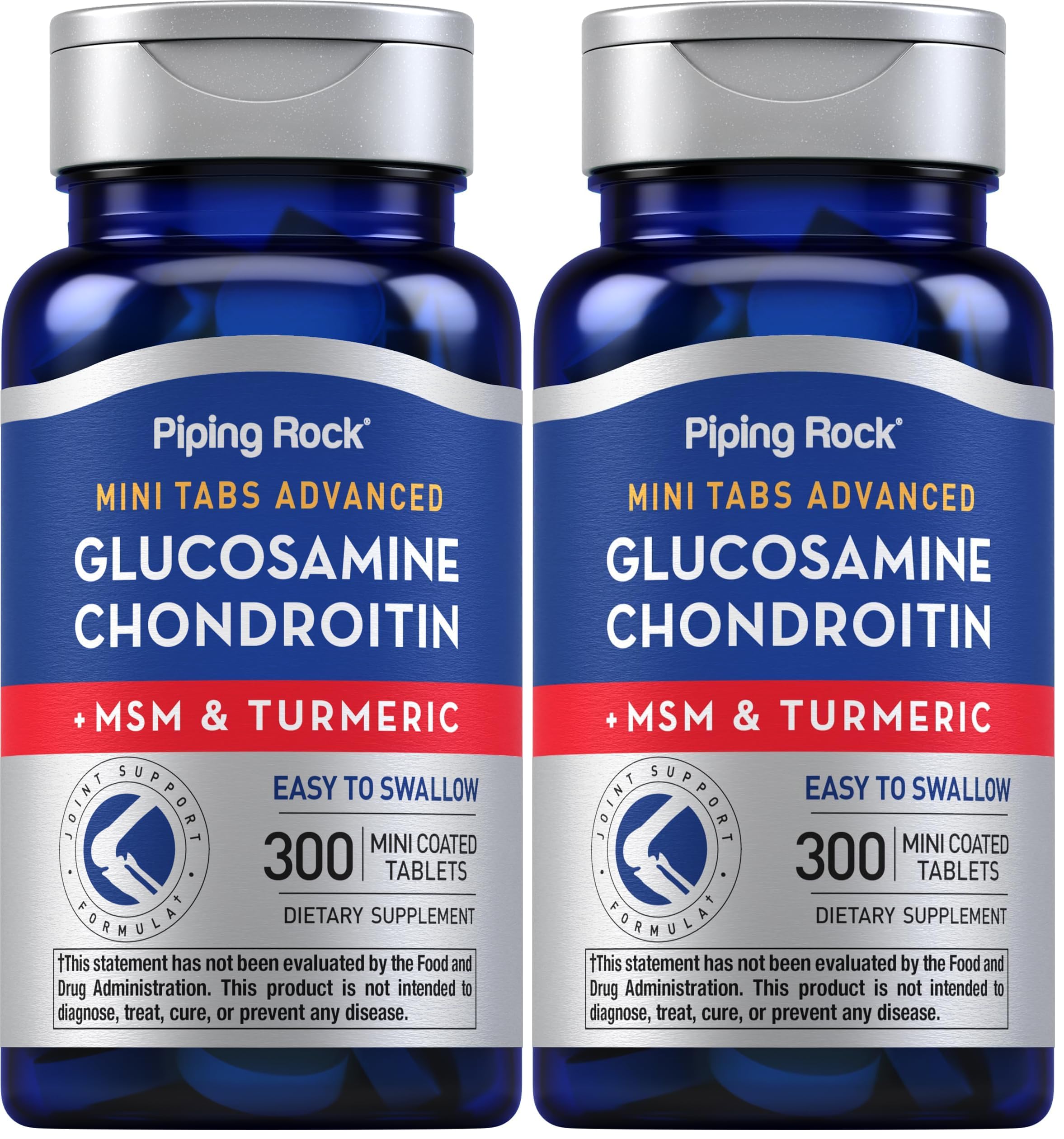 Piping Rock Glucosamine Chondroitin MSM 300 Tablets + Turmeric | Non-GMO