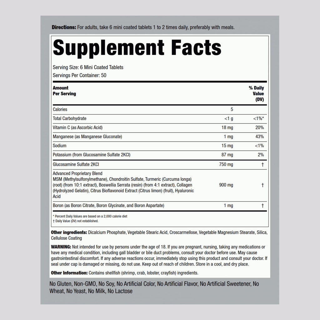 Piping Rock Glucosamine Chondroitin MSM 300 Tablets + Turmeric | Non-GMO