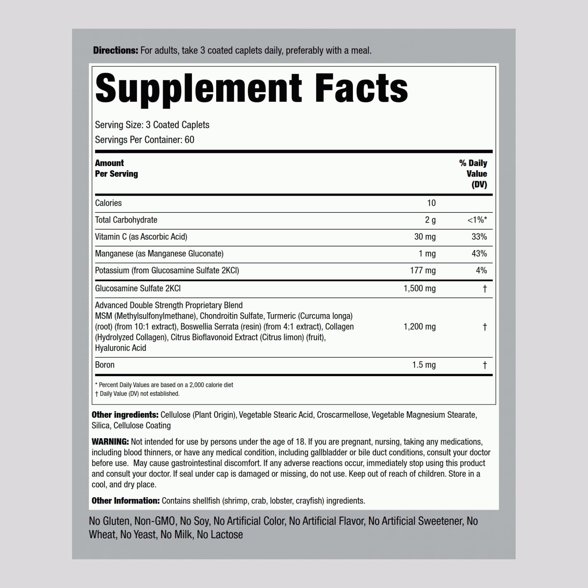 Piping Rock Glucosamine Chondroitin MSM Plus Turmeric – 180 Caplets | Double Strength