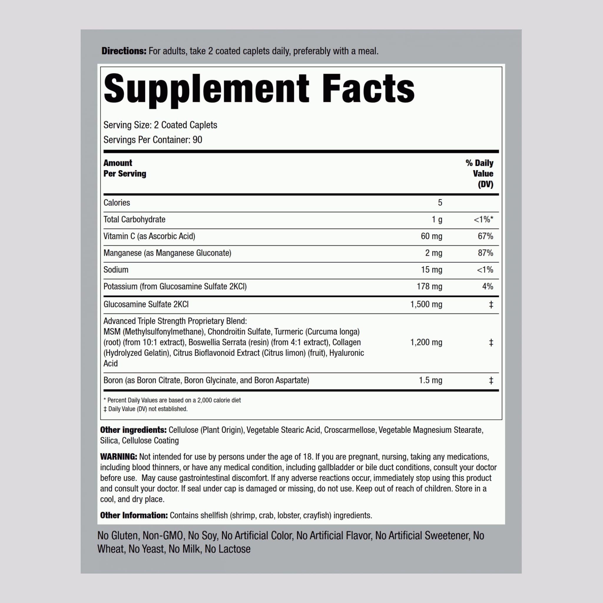 Piping Rock Glucosamine Chondroitin MSM Turmeric – 180 Caplets, Triple Strength (Pack of 2) | Non-GMO & Gluten Free