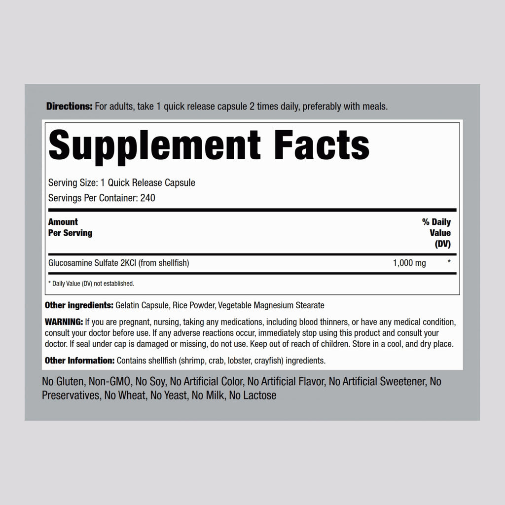 Piping Rock Glucosamine Sulfate 1000mg – 240 Capsules | Mega Strength Joint Support | Sodium Free, Non-GMO & Gluten Free