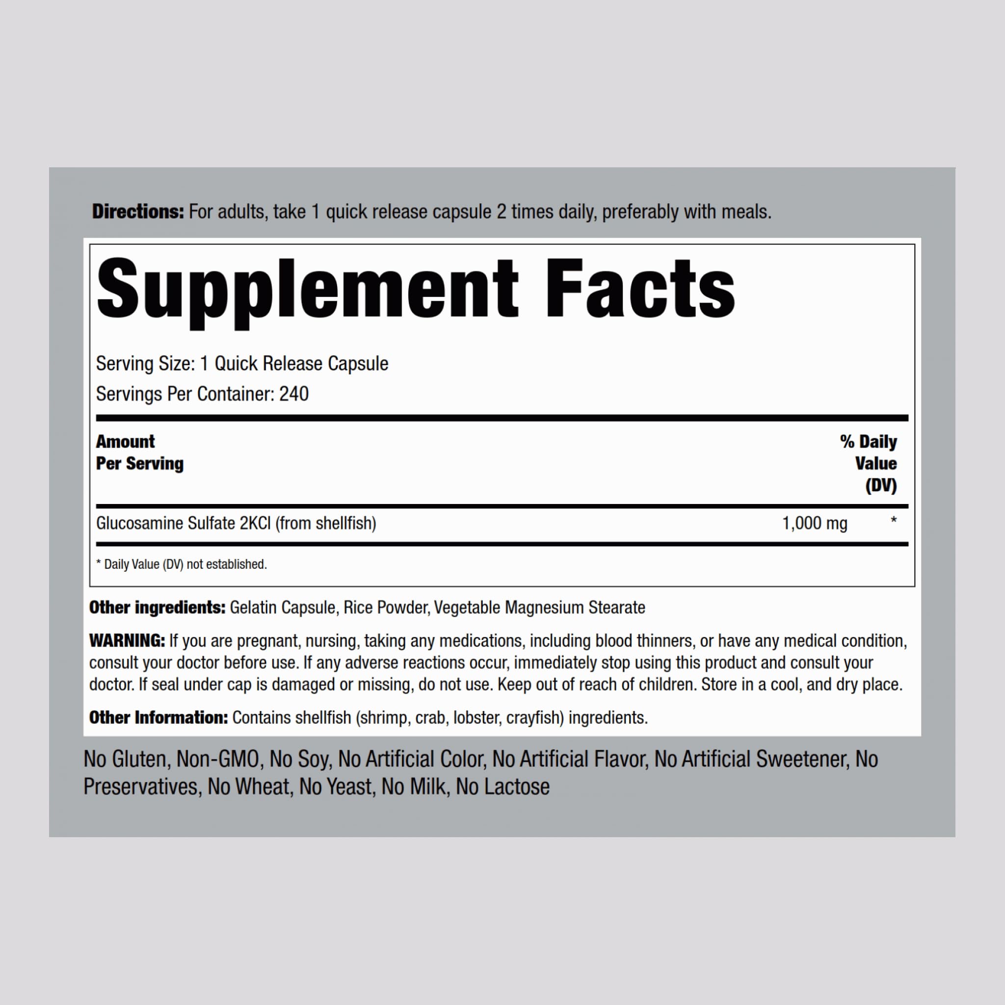 Piping Rock Glucosamine Sulfate 1000mg – 240 Capsules | Mega Strength Joint Support | Sodium Free, Non-GMO & Gluten Free
