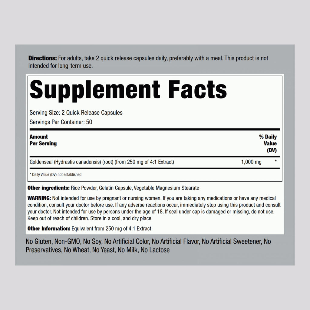 Piping Rock Goldenseal Root Capsules – 1000mg, 100 Pills | Herbal Supplement
