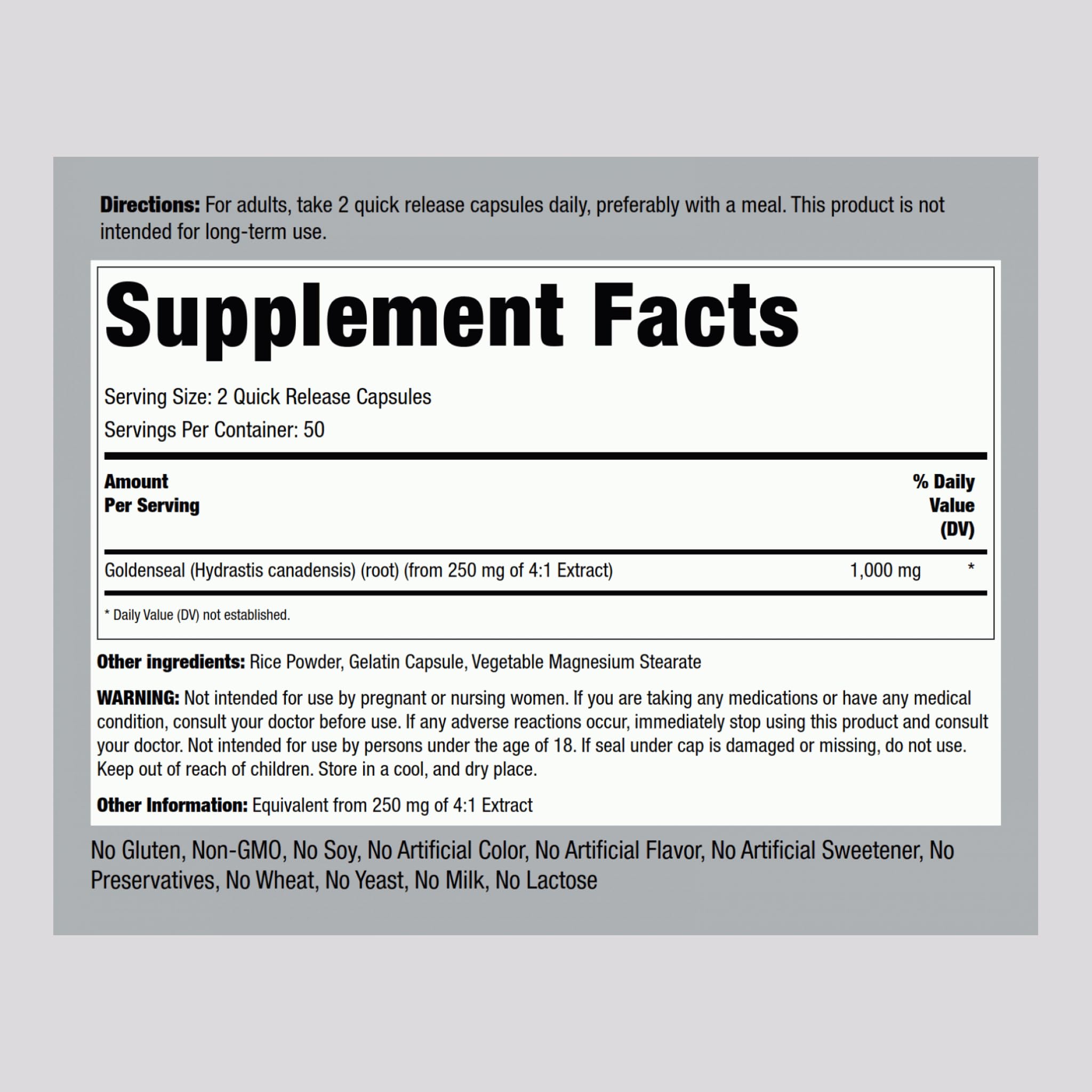 Piping Rock Goldenseal Root Capsules – 1000mg, 100 Pills | Herbal Supplement