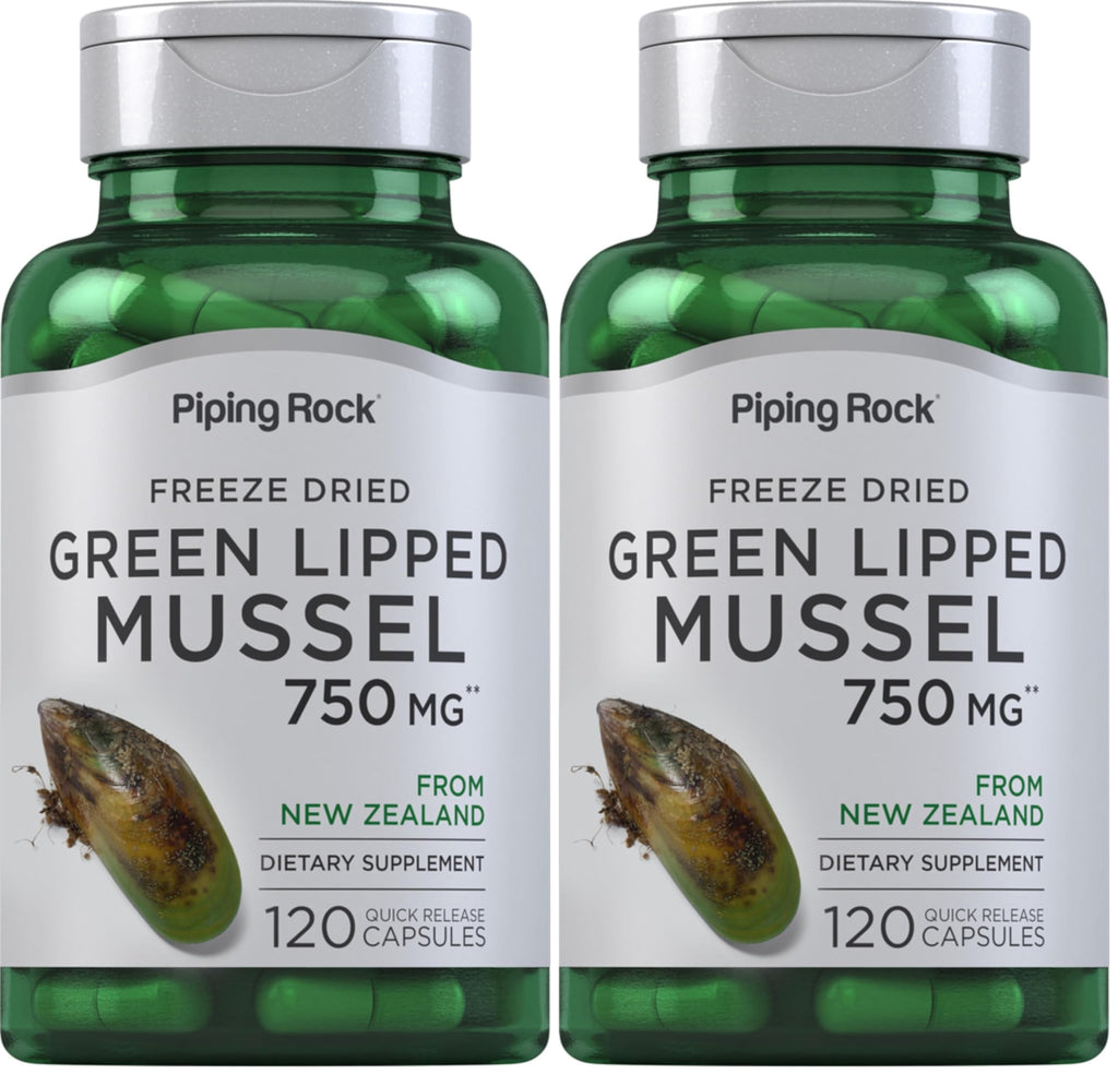 Piping Rock Green Lipped Mussel 750mg | 120 Capsules | NZ Freeze Dried | Non-GMO, Gluten Free (Pack of 2)