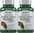 Piping Rock Green Lipped Mussel 750mg | 120 Capsules | NZ Freeze Dried | Non-GMO, Gluten Free (Pack of 2)