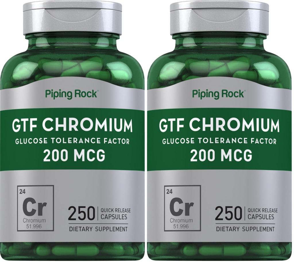 Piping Rock GTF Chromium 200 mcg | 250 Capsules | Glucose Tolerance Factor Supplement | Non-GMO & Gluten Free (Pack of 2)