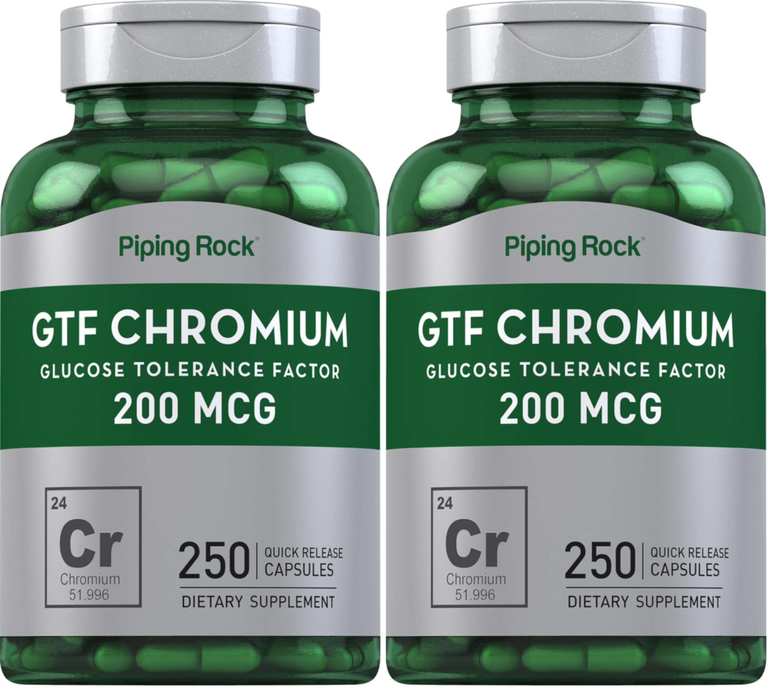 Piping Rock GTF Chromium 200 mcg | 250 Capsules | Glucose Tolerance Factor Supplement | Non-GMO & Gluten Free (Pack of 2)