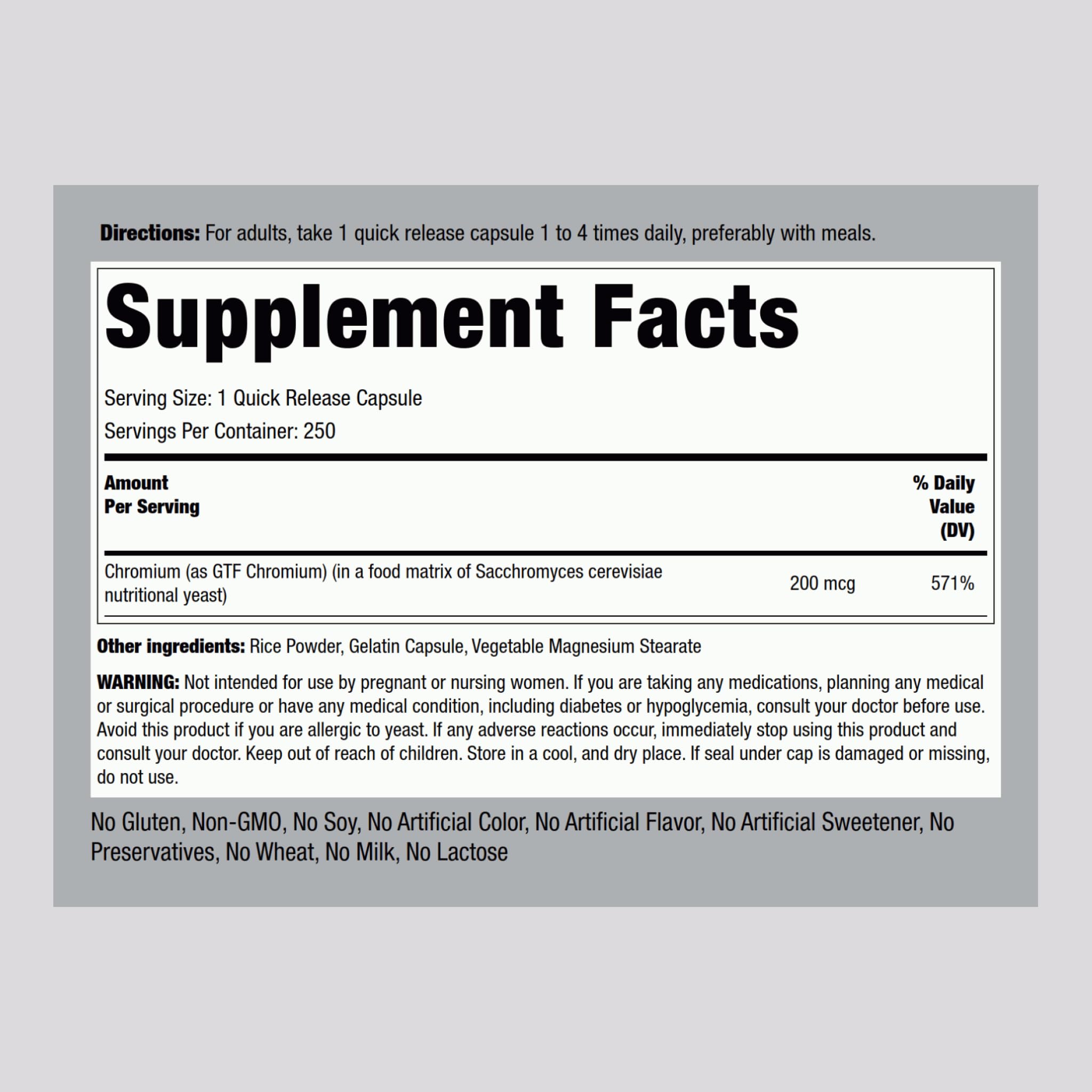 Piping Rock GTF Chromium 200 mcg | 250 Capsules | Glucose Tolerance Factor Supplement | Non-GMO & Gluten Free (Pack of 2)