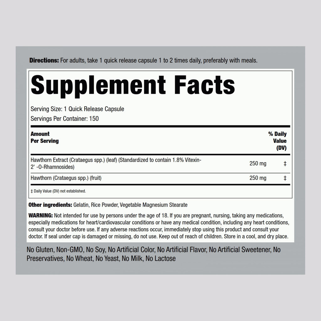 Piping Rock Hawthorn Berry Capsules – 250mg, 150 Pills | Non-GMO, Gluten Free | Herb Extract
