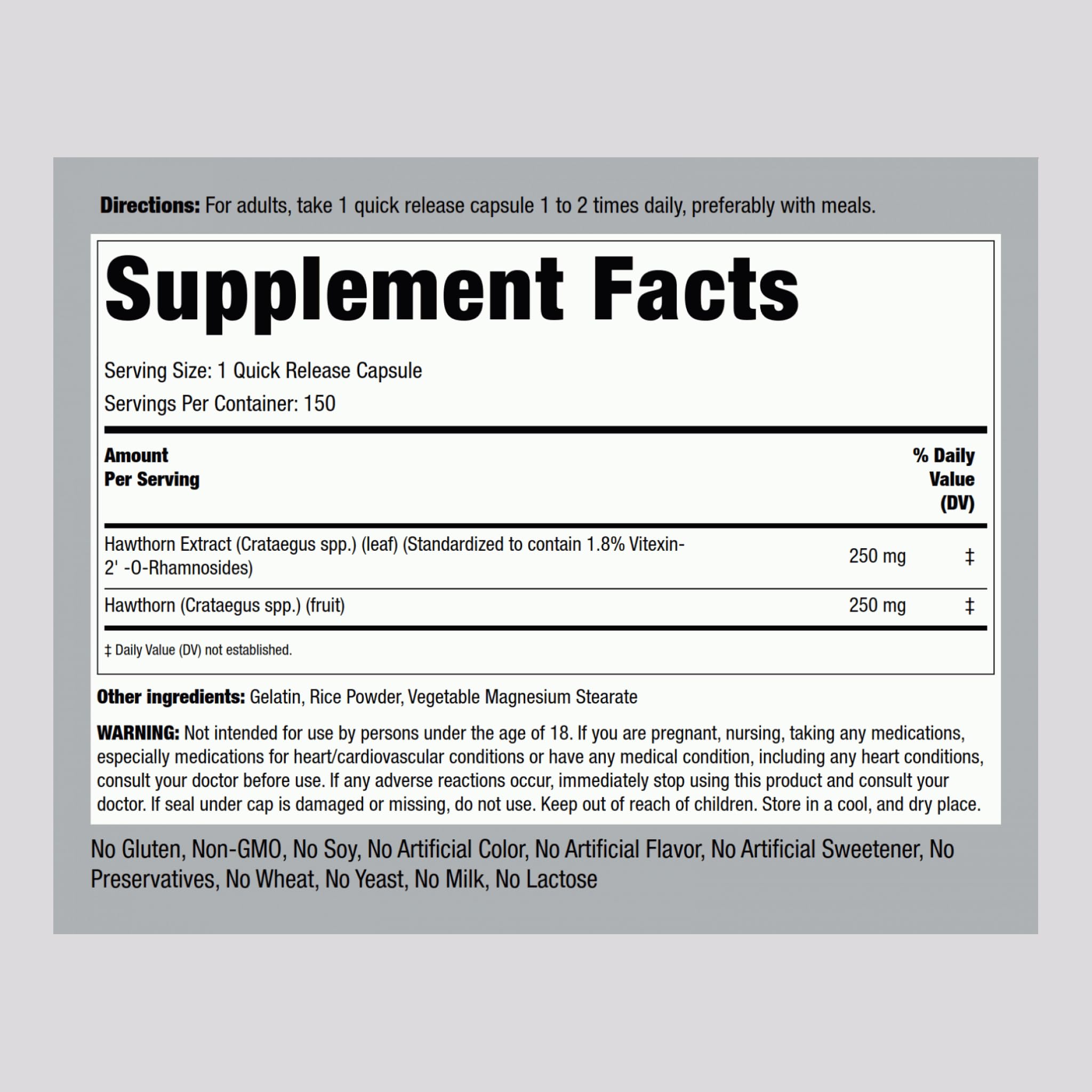 Piping Rock Hawthorn Berry Capsules – 250mg, 150 Pills | Non-GMO, Gluten Free | Herb Extract