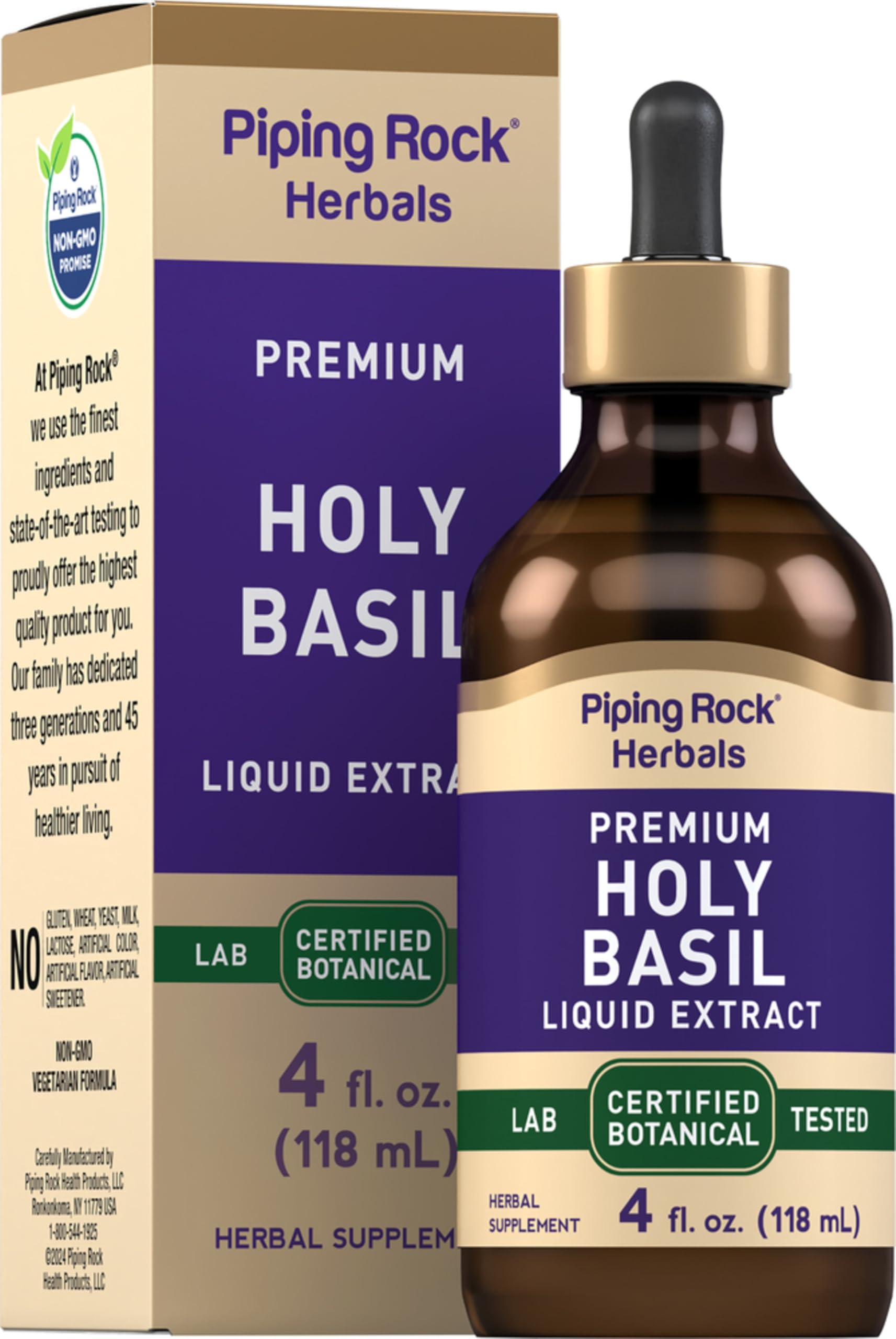 Piping Rock Holy Basil Liquid Extract – 4 Fl Oz | Tulsi Leaf Tincture, Vegetarian, Non-GMO, Gluten Free