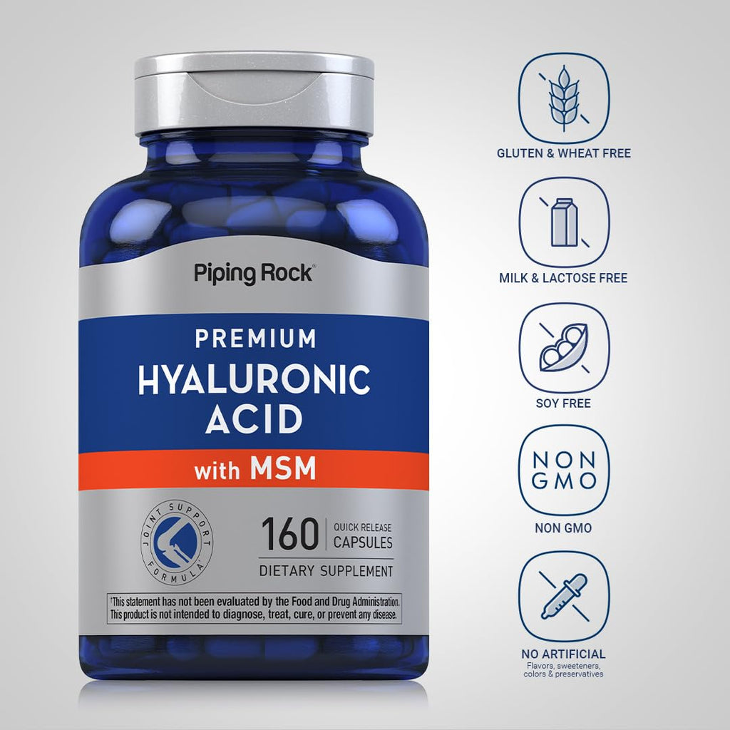 Piping Rock Hyaluronic Acid with MSM 1000mg | 160 Capsules | Pack of 2 | Non-GMO & Gluten Free