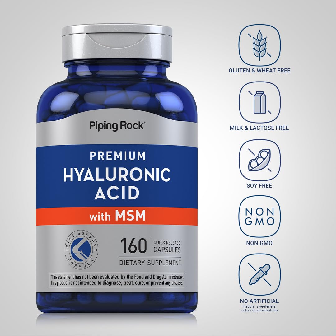 Piping Rock Hyaluronic Acid with MSM 1000mg | 160 Capsules | Pack of 2 | Non-GMO & Gluten Free