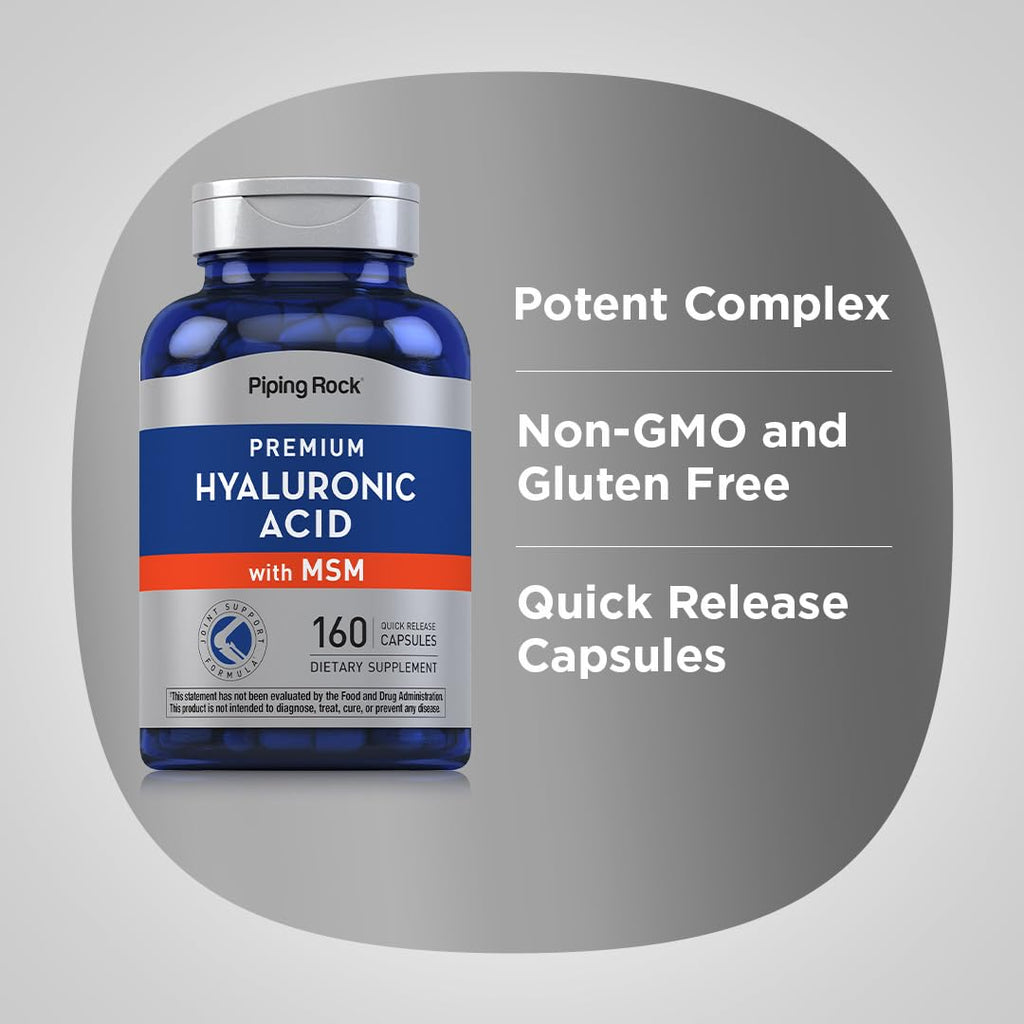 Piping Rock Hyaluronic Acid with MSM 1000mg | 160 Capsules | Pack of 2 | Non-GMO & Gluten Free