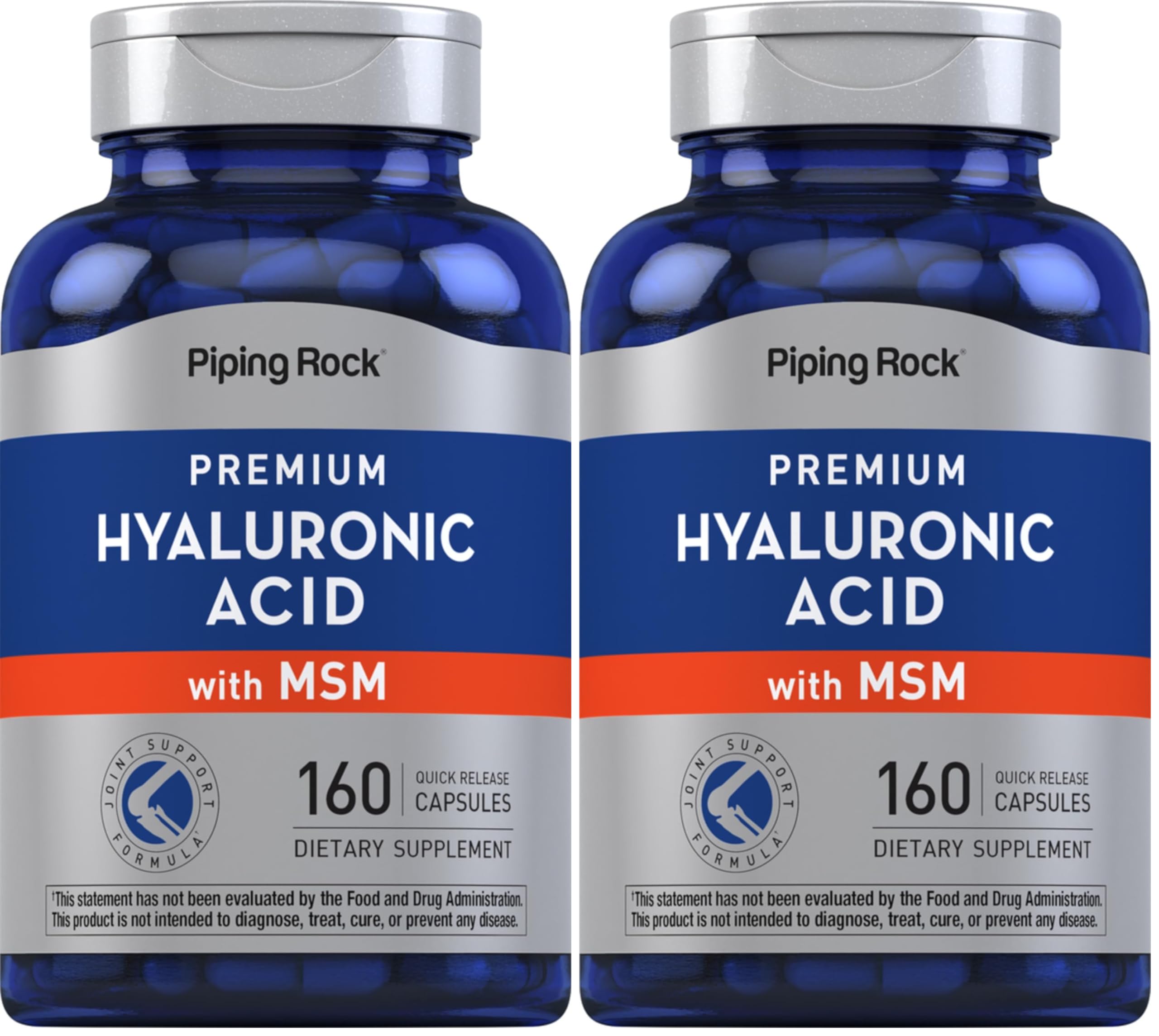 Piping Rock Hyaluronic Acid with MSM 1000mg | 160 Capsules | Pack of 2 | Non-GMO & Gluten Free